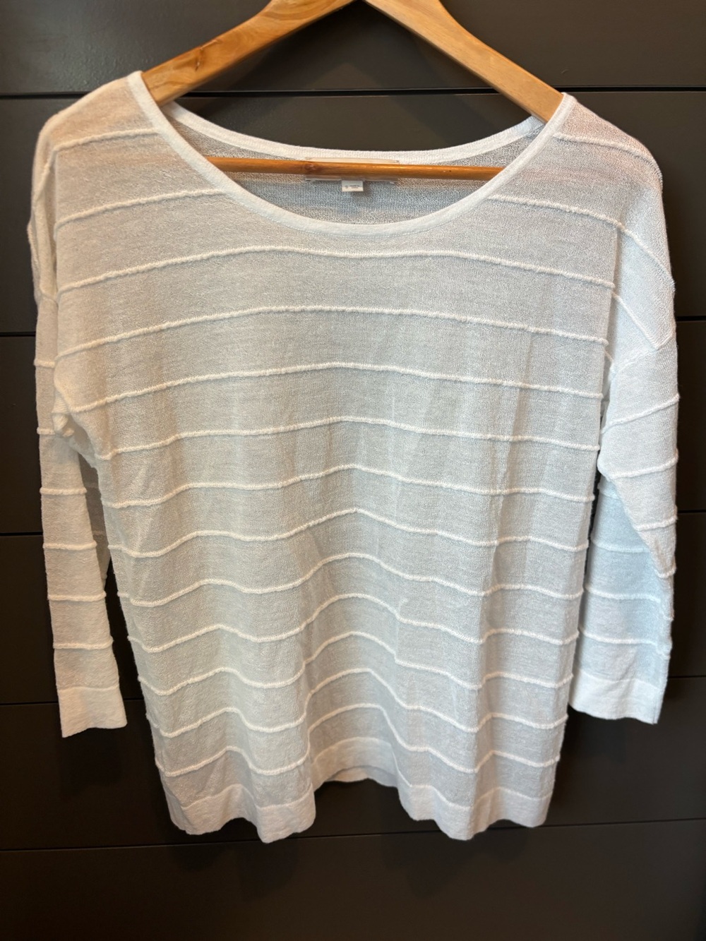 LOFT Sheer Lightweight White Striped Knit Sweater Size Small